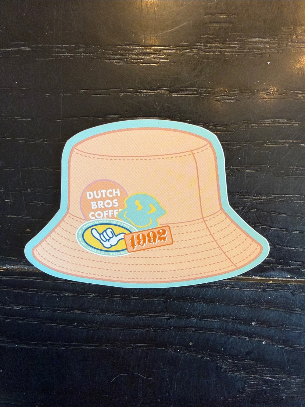 Dutch Bros Peach & Light Blue Bucket Hat Sticker